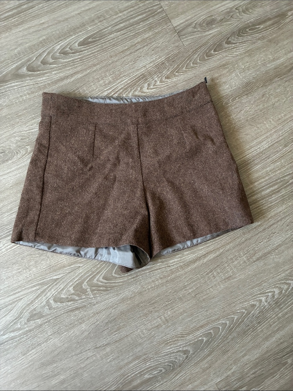 Nicole Frank High-Rise Brown Wool Blend Women’s Shorts